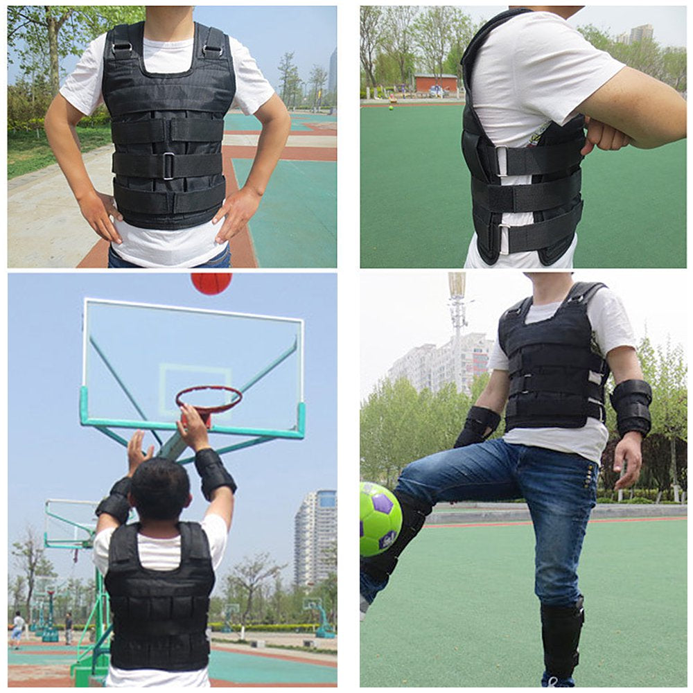 Adjustable Weighted Vest Weight Jacket Oxford Exercise Weight Loading Cloth Strength Training 110Lb Max.