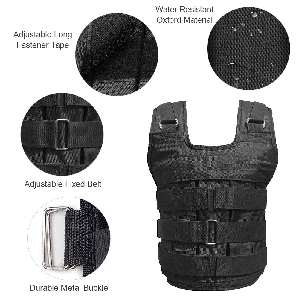 Adjustable Weighted Vest Weight Jacket Oxford Exercise Weight Loading Cloth Strength Training 110Lb Max.